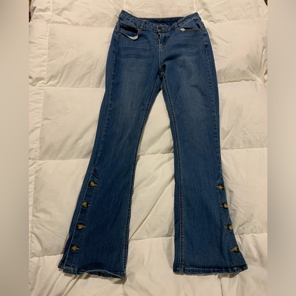 Vintage jeans with buttons closure on side, size 28, blue